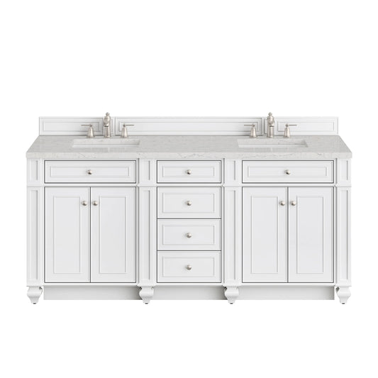 Bristol 72" Double Vanity, Bright White w/ 3 CM Eternal Jasmine Pearl Silestone Top
