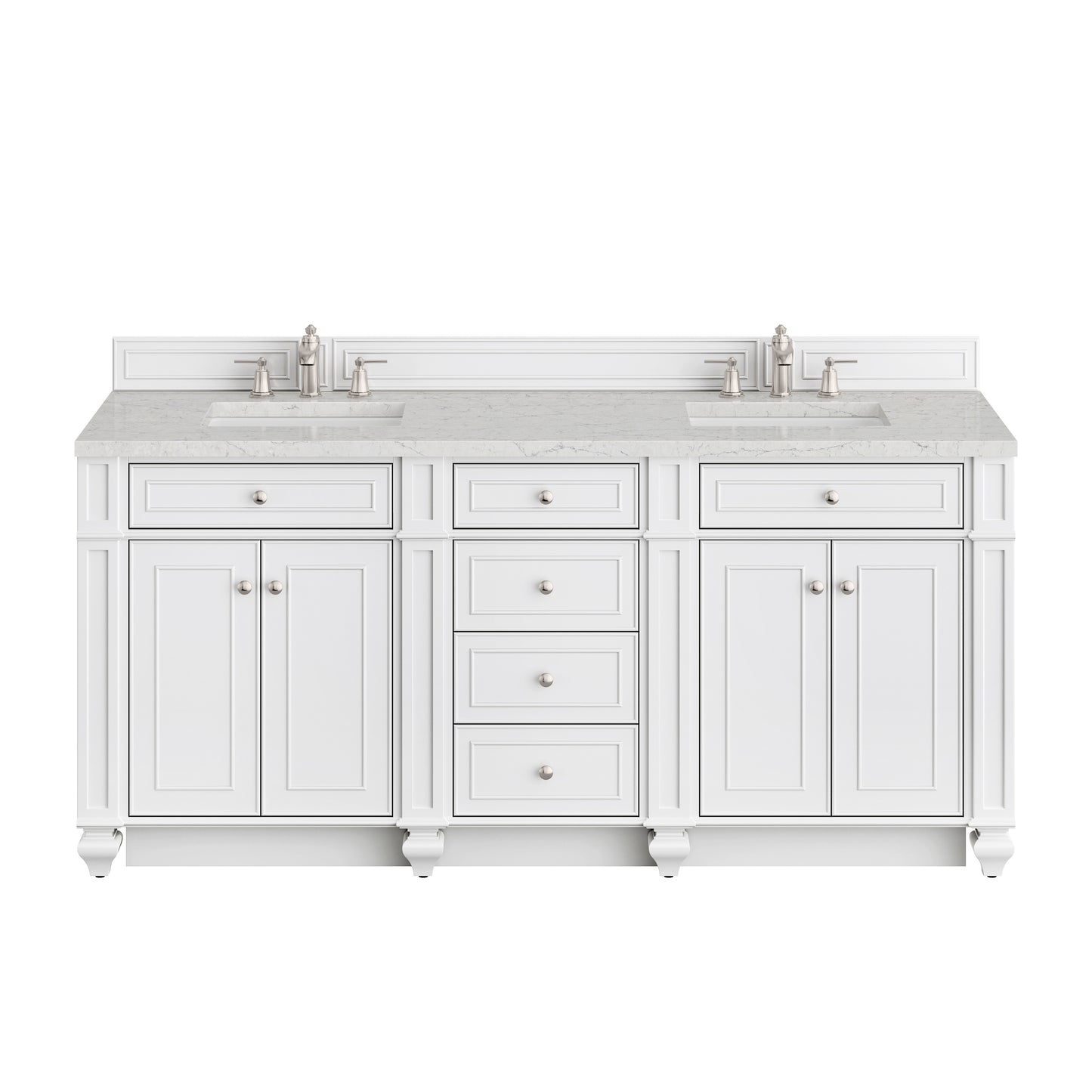 Renovate for Less Atlanta Bristol 72" Double Vanity, Bright White w/ 3 CM Eternal Jasmine Pearl Silestone Top