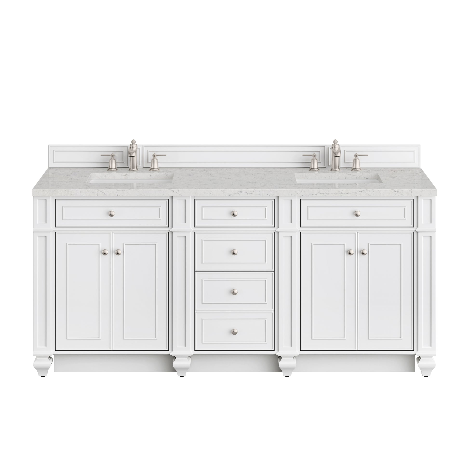 Renovate for Less Atlanta Bristol 72" Double Vanity, Bright White w/ 3 CM Eternal Jasmine Pearl Silestone Top