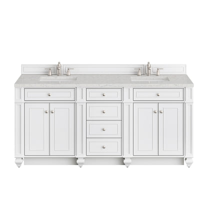 Renovate for Less Atlanta Bristol 72" Double Vanity, Bright White w/ 3 CM Eternal Jasmine Pearl Silestone Top