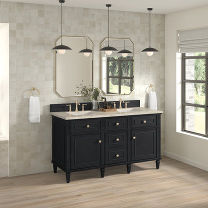 Renovate for Less Atlanta Lorelai 60" Double Vanity, Black Onyx, w/ 3 CM Tajnar Eclos Top