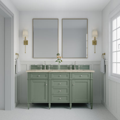Renovate for Less Atlanta Brittany 60" Double Vanity, Smokey Celadon, w/ 3 CM Tajnar Eclos Top
