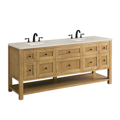 Breckenridge 72" Double Vanity, Light Natural Oak, w/ 3 CM Siberian Silestone Top