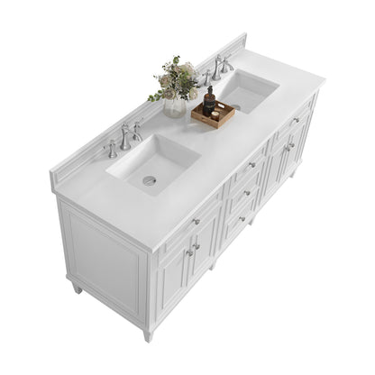 Renovate for Less Atlanta Lorelai 72" Double Vanity, Bright White w/ 3 CM White Zeus Silestone Top