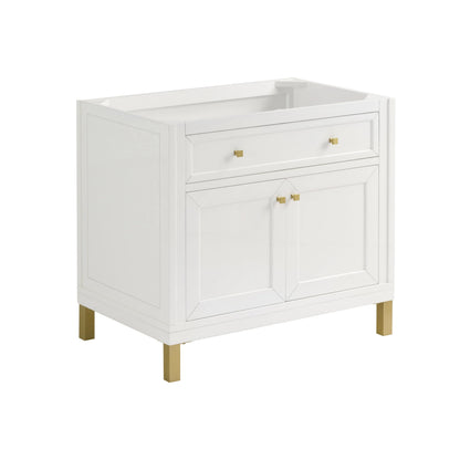 Chicago 36" Single Vanity, Glossy White, w/ 3 CM Carrara Marble Top