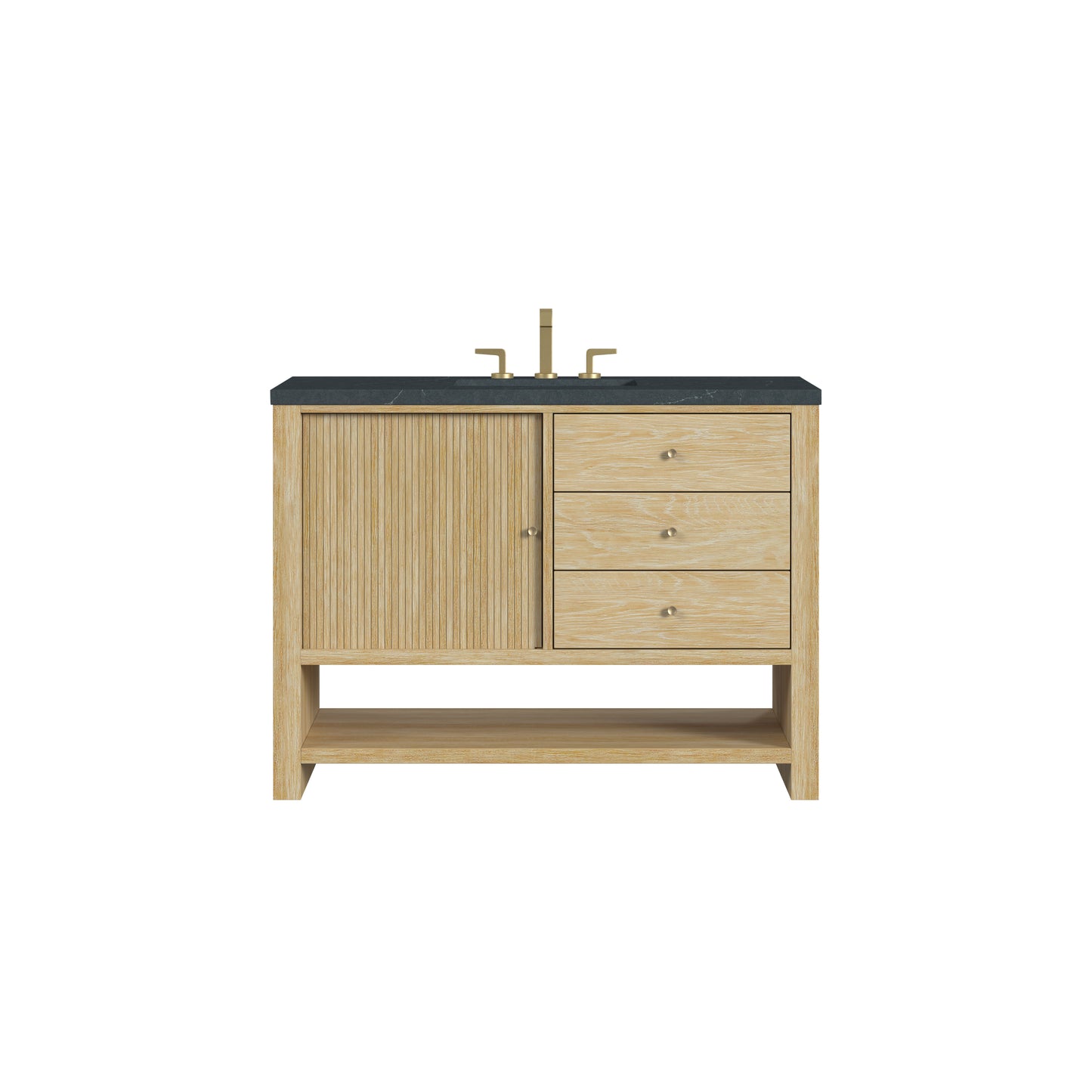 Renovate for Less Atlanta Marigot 48" Single Vanity, Sunwashed Oak w/ 3 CM Charcoal Soapstone Silestone Top