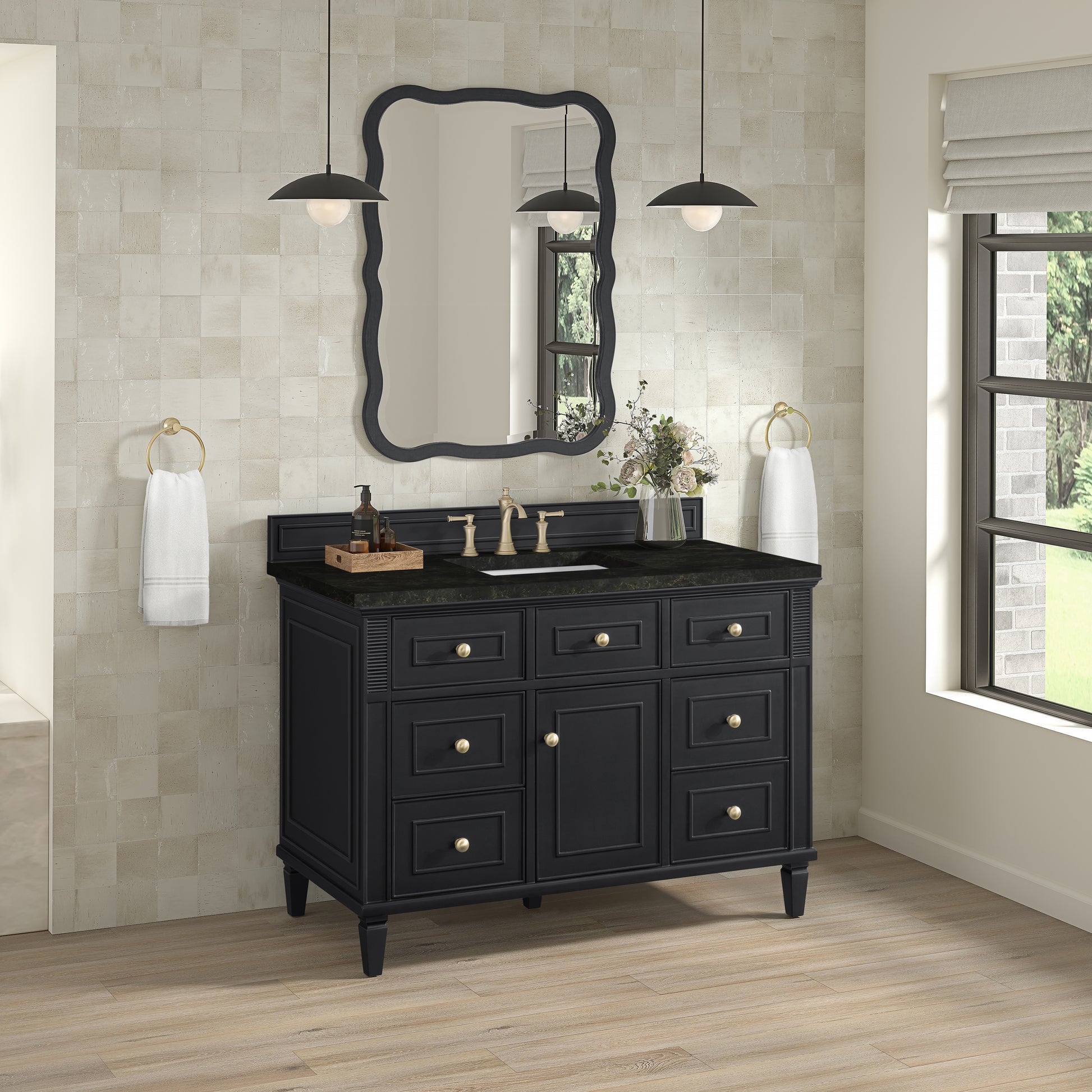 Renovate for Less Atlanta Lorelai 48" Single Vanity, Black Onyx, w/ 3 CM Phantome Eclos Top