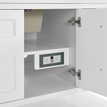 Renovate for Less Atlanta Breckenridge 60" Single Vanity Cabinet, Bright White w/ 3 CM Parisien Bleu Top w/ FreePower Wireless Charger