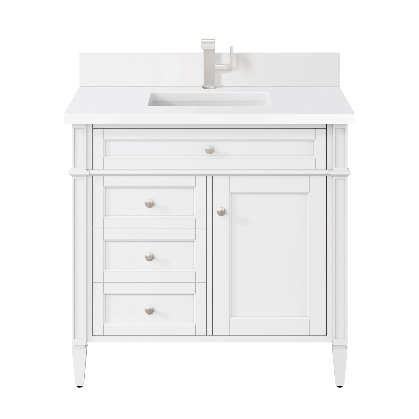 Renovate for Less Atlanta Brittany 36" Single Vanity, Bright White w/ Single Hole 3 CM White Zeus Silestone Top & Backsplash