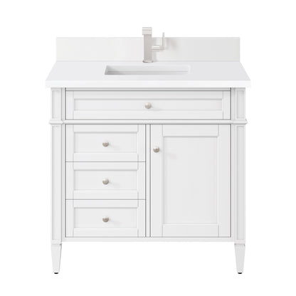 Renovate for Less Atlanta Brittany 36" Single Vanity, Bright White w/ Single Hole 3 CM White Zeus Silestone Top & Backsplash