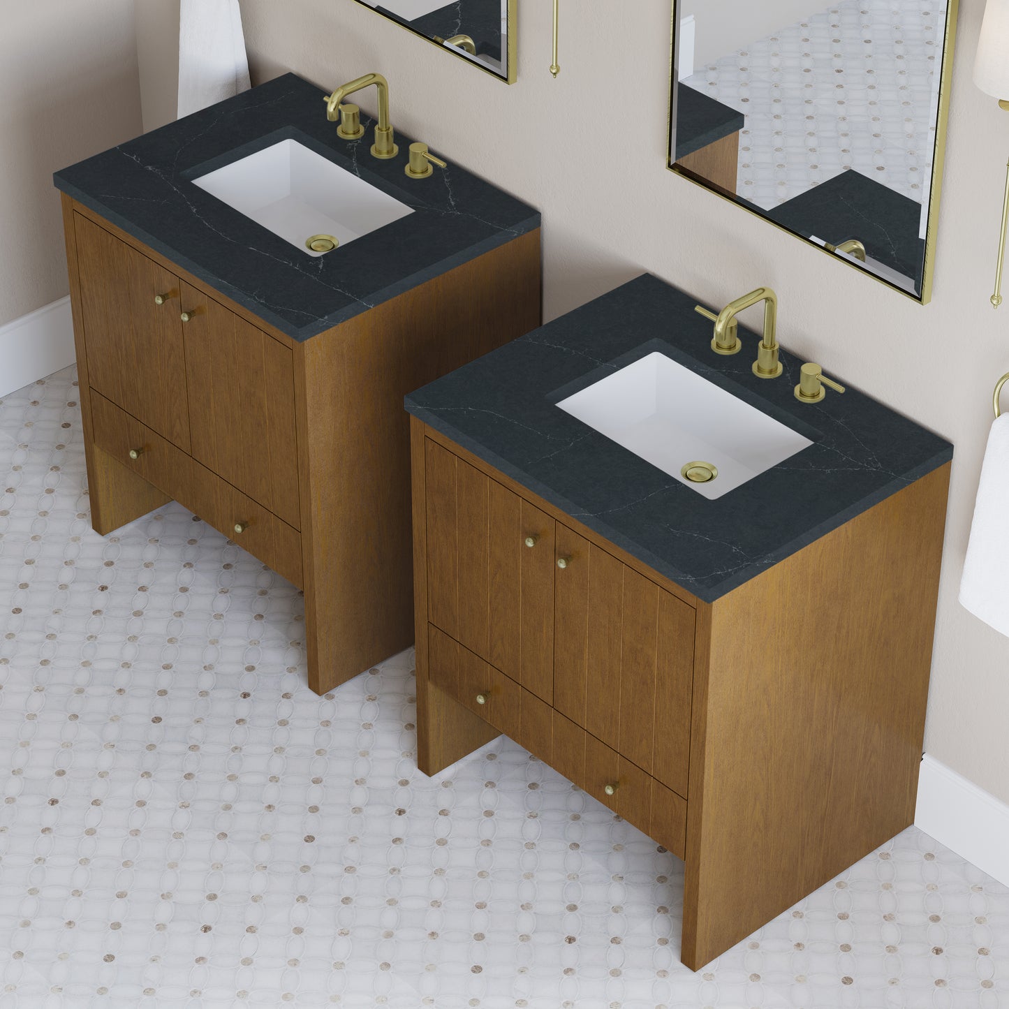 Renovate for Less Atlanta Hudson 30" Single Vanity, Honey Oak w/ 3 CM Charcoal Soapstone Silestone Top