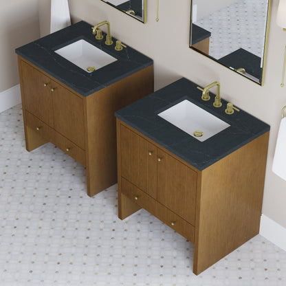Renovate for Less Atlanta Hudson 30" Single Vanity, Honey Oak w/ 3 CM Charcoal Soapstone Silestone Top