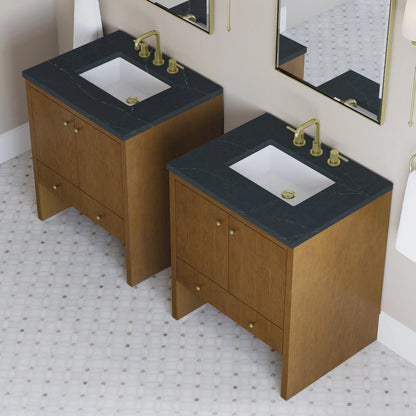 Hudson 30" Single Vanity, Honey Oak w/ 3 CM Charcoal Soapstone Silestone Top