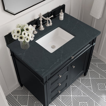 Renovate for Less Atlanta Brittany 36" Single Vanity, Black Onyx w/ 3 CM Charcoal Soapstone Silestone Top