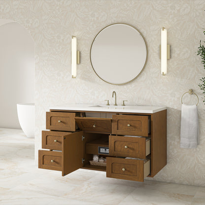 Renovate for Less Atlanta Laurent 48" Single Vanity, Honey Oak w/ 3 CM White Zeus Silestone Top