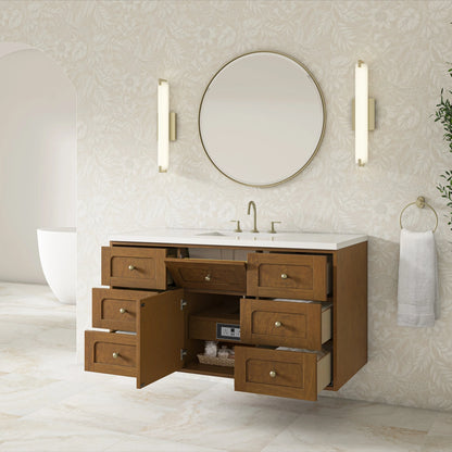 Laurent 48" Single Vanity, Honey Oak w/ 3 CM White Zeus Silestone Top