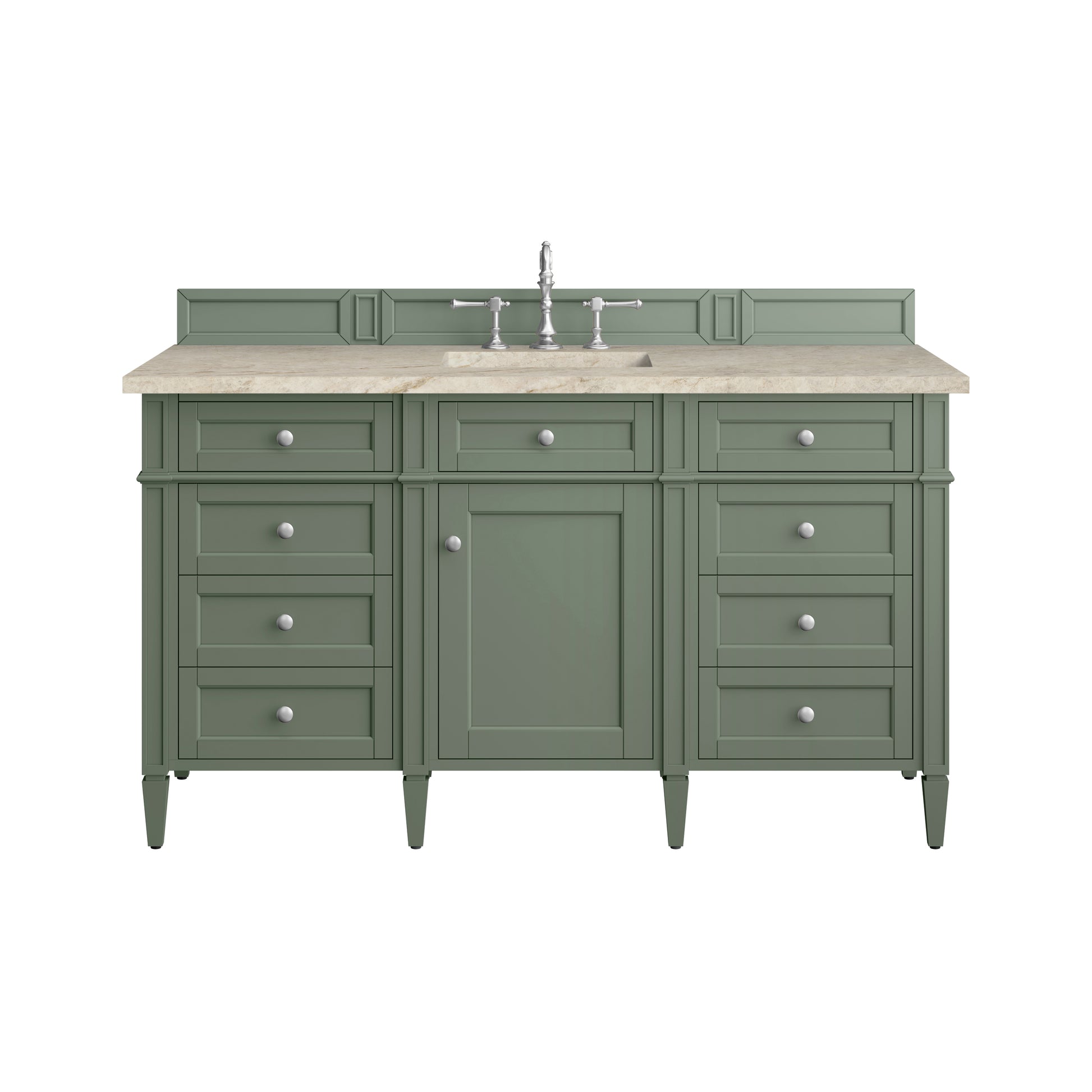 Renovate for Less Atlanta Brittany 60" Single Vanity, Smokey Celadon, w/ 3 CM Tajnar Eclos Top