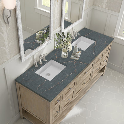 Renovate for Less Atlanta Breckenridge 72" Double Vanity, Whitewashed Oak w/ 3 CM Parisien Bleu Silestone Top
