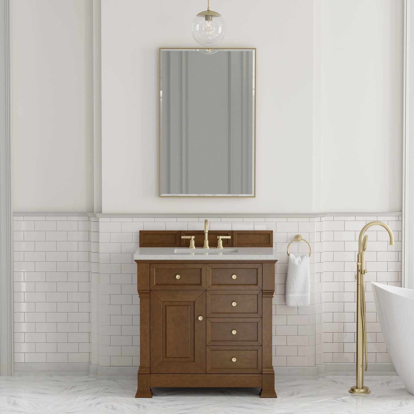 Renovate for Less Atlanta Brookfield 36" Single Vanity, Honey Oak w/ 3 CM Lime Delight Silestone Top
