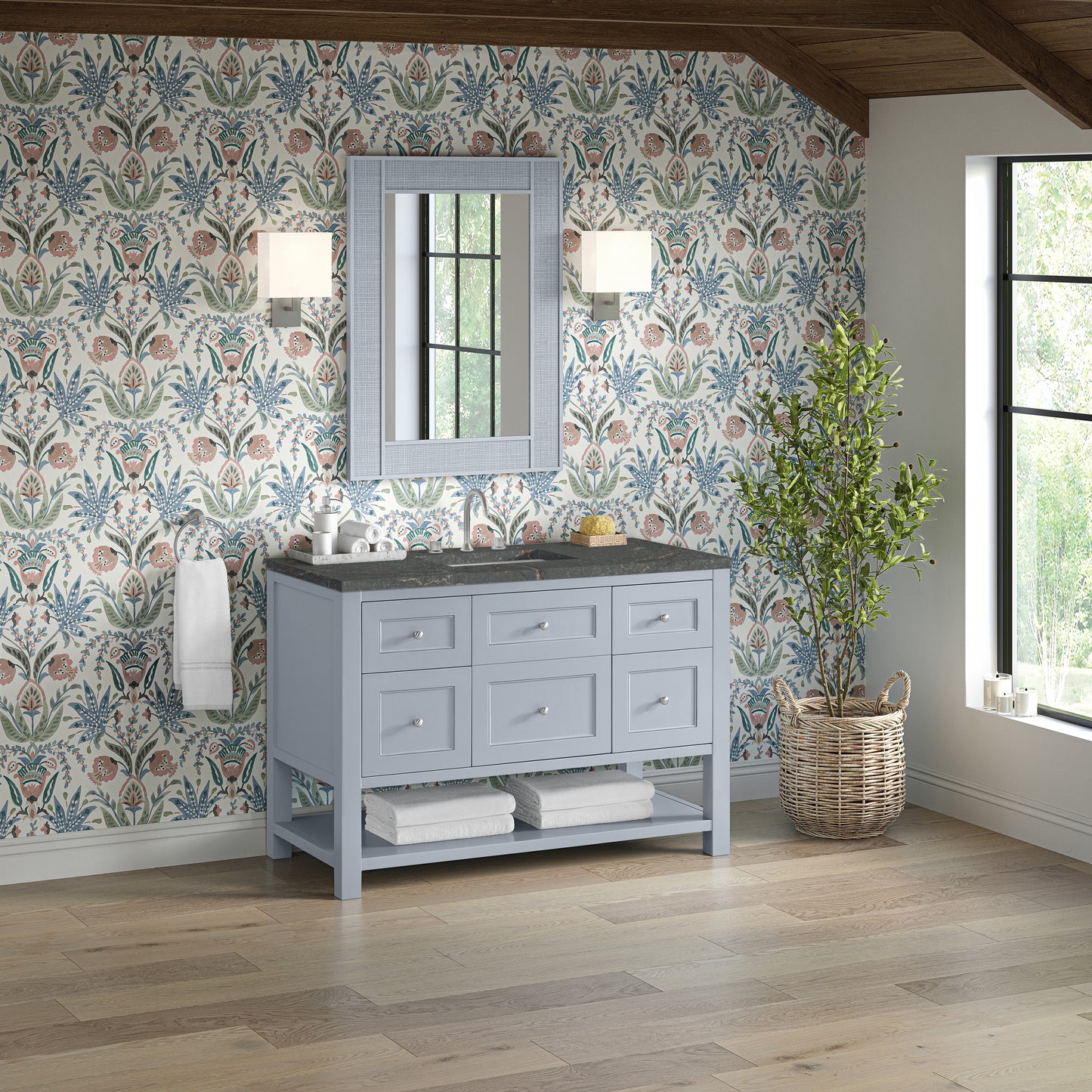 Renovate for Less Atlanta Breckenridge 48" Single Vanity, Serenity Blue, w/ 3 CM Parisien Bleu Quartz Top w/FreePower Wireless Charger