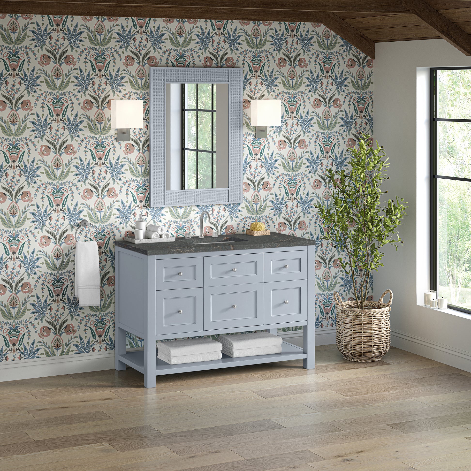 Renovate for Less Atlanta Breckenridge 48" Single Vanity, Serenity Blue, w/ 3 CM Parisien Bleu Quartz Top w/FreePower Wireless Charger