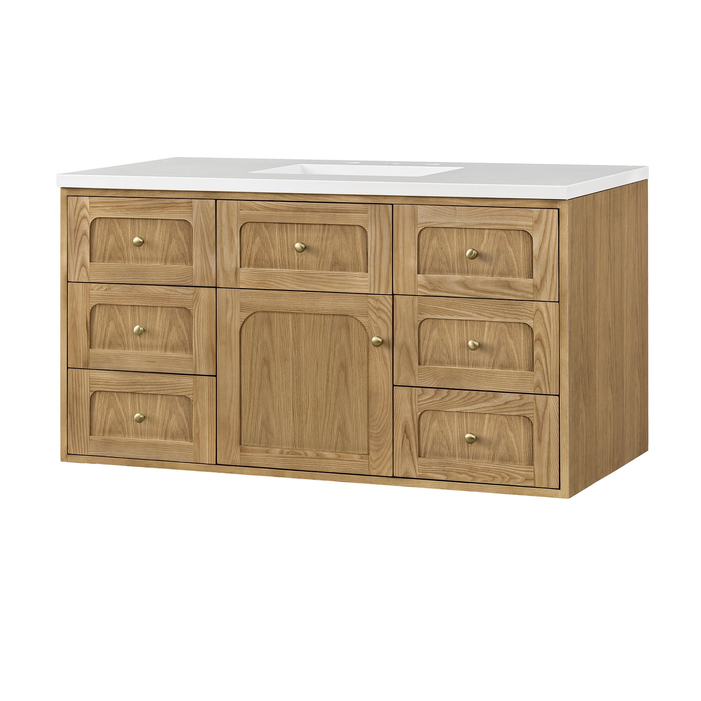 Renovate for Less Atlanta Laurent 48" Single Vanity, Light Natural Oak w/ 3 CM White Zeus Top