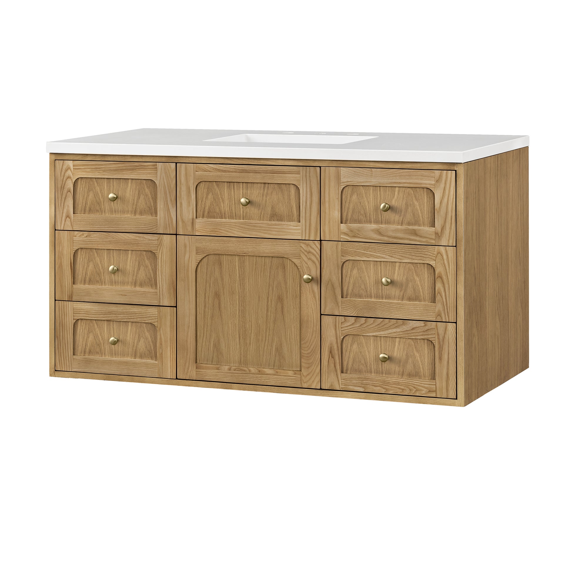 Renovate for Less Atlanta Laurent 48" Single Vanity, Light Natural Oak w/ 3 CM White Zeus Top