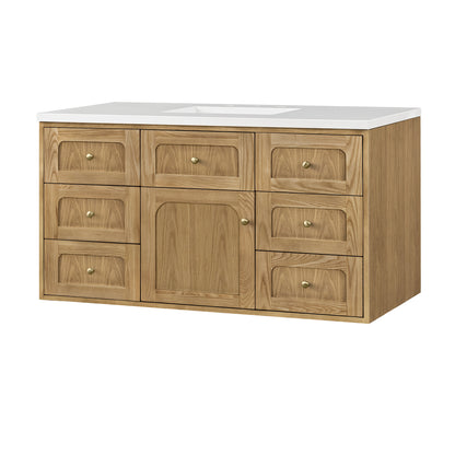 Renovate for Less Atlanta Laurent 48" Single Vanity, Light Natural Oak w/ 3 CM White Zeus Top