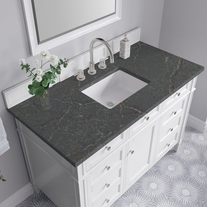 Renovate for Less Atlanta Brittany 48" Single Vanity, Bright White w/ 3 CM Parisien Bleu Silestone Top