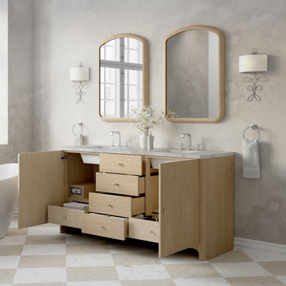 Renovate for Less Atlanta Gracyn 72" Double Vanity, Coastal Driftwood, w/ 3 CM Victorian Silver Quartz Widespread Top