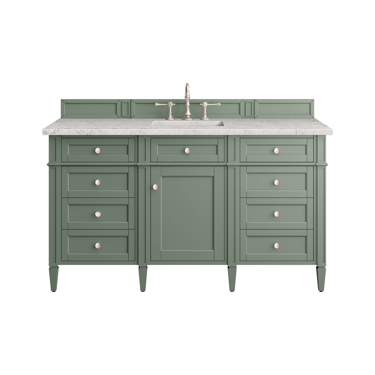 Renovate for Less Atlanta Brittany 60" Single Vanity, Smokey Celadon w/ 3 CM Eternal Jasmine Pearl Top w/FreePower Wireless Charger