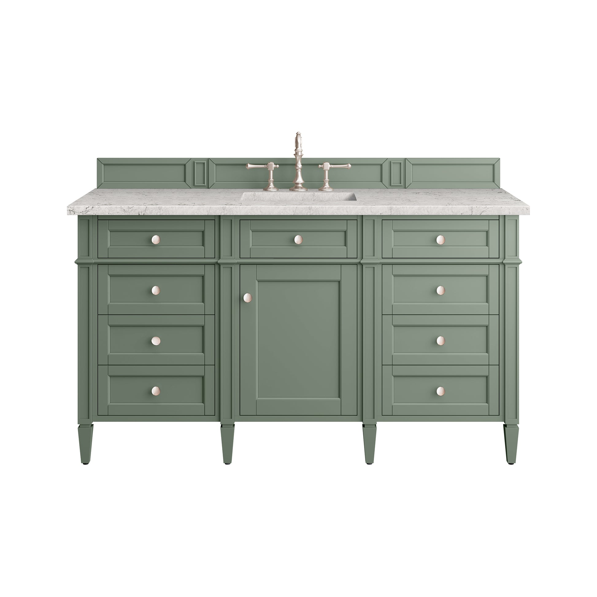 Renovate for Less Atlanta Brittany 60" Single Vanity, Smokey Celadon w/ 3 CM Eternal Jasmine Pearl Top w/FreePower Wireless Charger