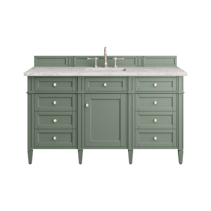Renovate for Less Atlanta Brittany 60" Single Vanity, Smokey Celadon w/ 3 CM Eternal Jasmine Pearl Top w/FreePower Wireless Charger