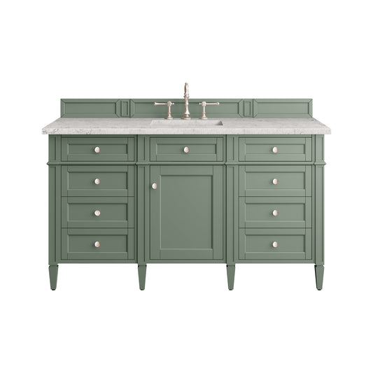 Renovate for Less Atlanta Brittany 60" Single Vanity, Smokey Celadon w/ 3 CM Eternal Jasmine Pearl Top w/FreePower Wireless Charger