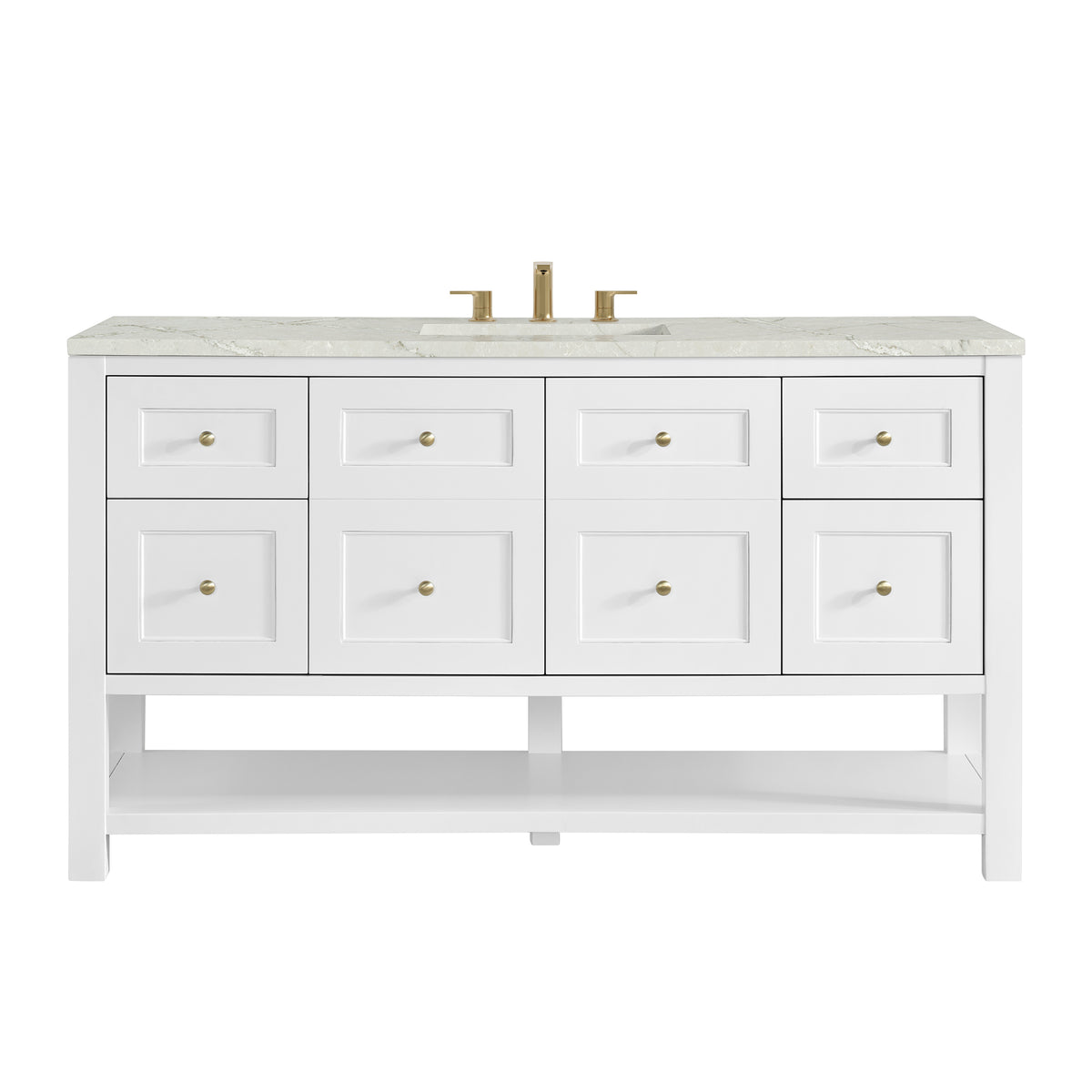 Breckenridge 60" Single Vanity, Bright White, w/ 3 CM Victorian Silver Quartz Top
