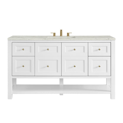 Breckenridge 60" Single Vanity, Bright White, w/ 3 CM Victorian Silver Quartz Top