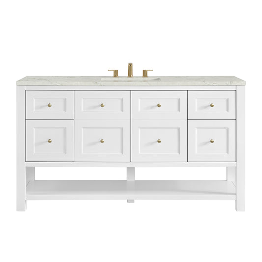 Breckenridge 60" Single Vanity, Bright White, w/ 3 CM Victorian Silver Quartz Top