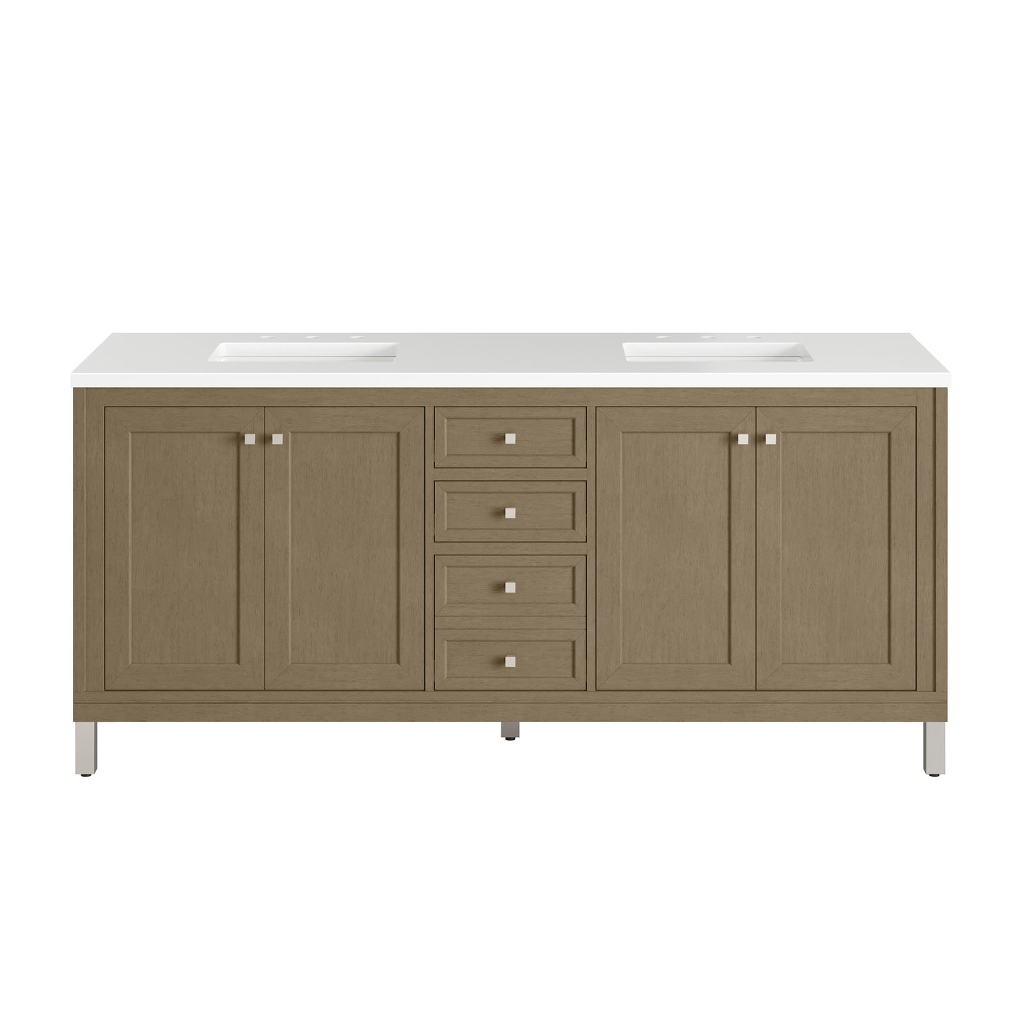 Renovate for Less Atlanta Chicago 72" Double Vanity, Walnut Whisper, w/ 3 CM Victorian Silver Silestone® Top