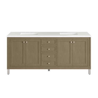 Renovate for Less Atlanta Chicago 72" Double Vanity, Walnut Whisper, w/ 3 CM Victorian Silver Silestone® Top