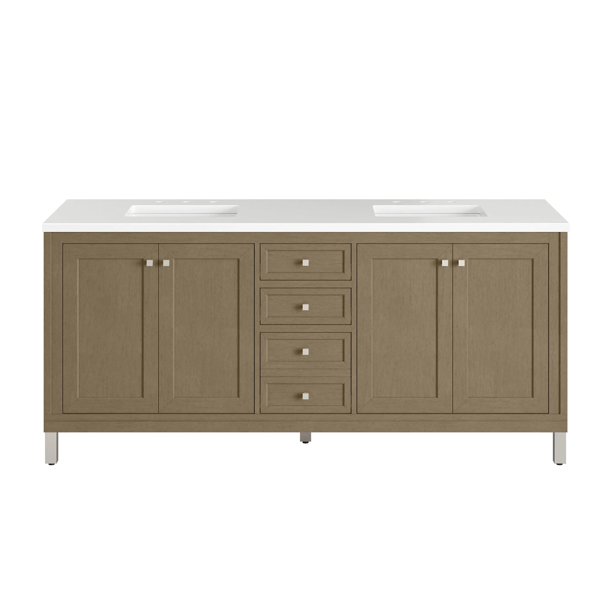 Chicago 72" Double Vanity, Walnut Whisper, w/ 3 CM Victorian Silver Silestone® Top