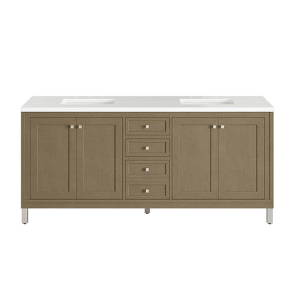 Chicago 72" Double Vanity, Walnut Whisper, w/ 3 CM Victorian Silver Silestone® Top