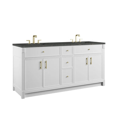 Bellshire 72" Double Vanity, Bright White w/ 3 CM Parisien Bleu Silestone Top w/FreePower Wireless Charger