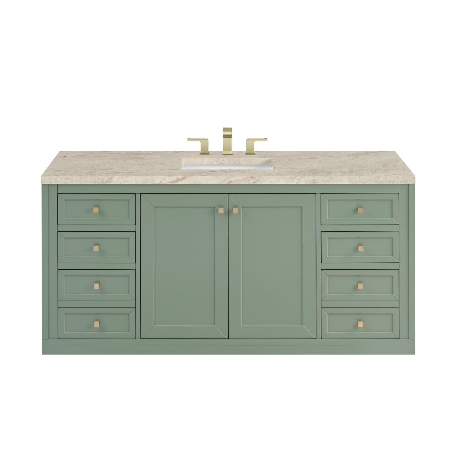 Renovate for Less Atlanta Chicago 60" Single Vanity, Smokey Celadon, w/ 3 CM Tajnar Eclos Top w/FreePower Wireless Charger