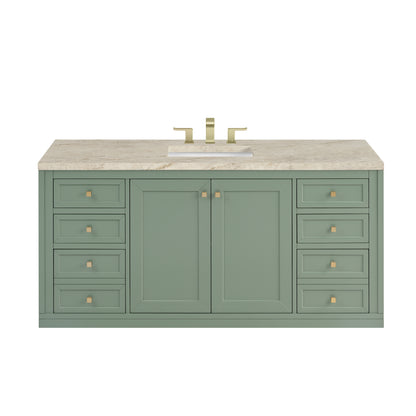 Renovate for Less Atlanta Chicago 60" Single Vanity, Smokey Celadon, w/ 3 CM Tajnar Eclos Top w/FreePower Wireless Charger