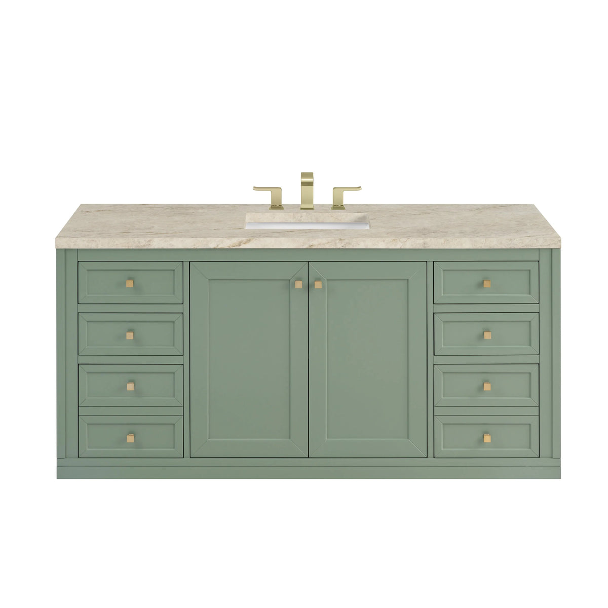 Chicago 60" Single Vanity, Smokey Celadon, w/ 3 CM Tajnar Eclos Top w/FreePower Wireless Charger