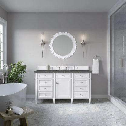 Brittany 60" Single Vanity, Bright White w/ 3 CM Parisien Bleu Silestone Top