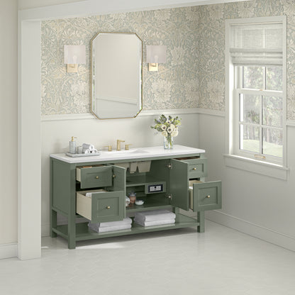 Renovate for Less Atlanta Breckenridge 60" Single Vanity, Smokey Celadon, w/ 3 CM White Zeus Quartz Top