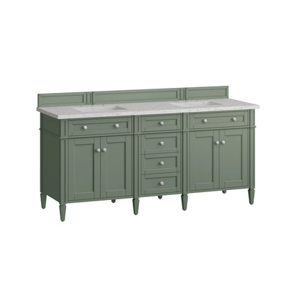 Brittany 72" Double Vanity, Smokey Celadon w/ 3 CM Eternal Jasmine Pearl Top