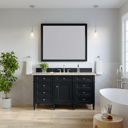 Renovate for Less Atlanta Brittany 60" Single Vanity, Black Onyx, w/ 3 CM Tajnar Eclos Top w/FreePower Wireless Charger