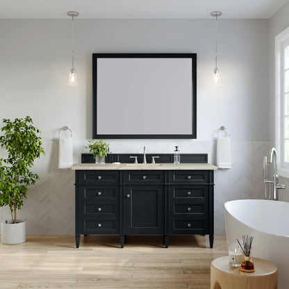 Brittany 60" Single Vanity, Black Onyx, w/ 3 CM Tajnar Eclos Top w/FreePower Wireless Charger